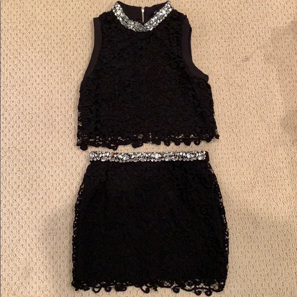 Black lace skirt and top set